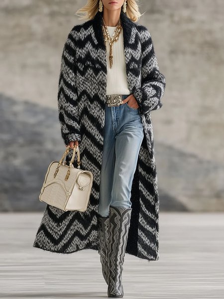 

Urban Geometric Long Sleeve Cardigan, Black-grey, Cardigans