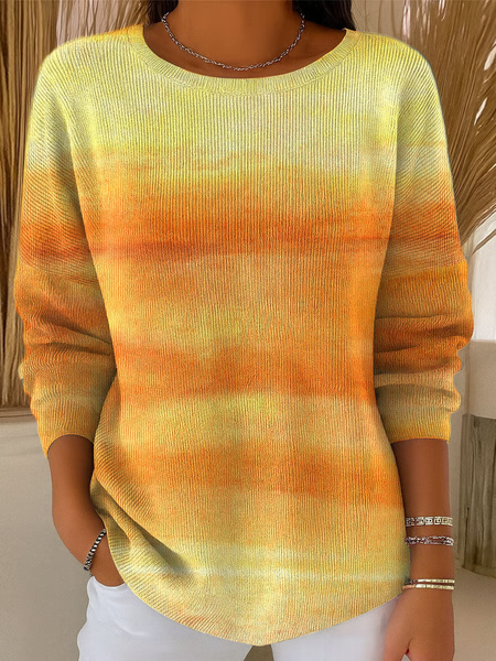 

Women Abstract Printing Spring/Fall Casual Long Sleeve Crew Neck Sweater, Yellow, Sweaters