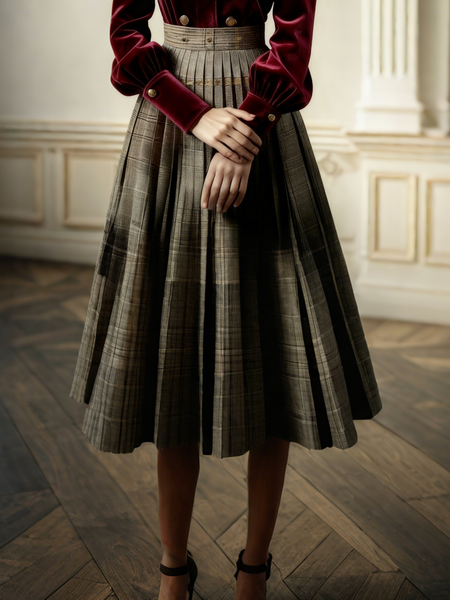 

Elegant Plaid Midi Skirt, As picture, Skirts