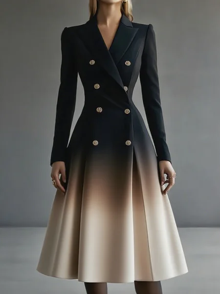 

Urban Printing Ombre Buttoned Lapel Collar Coat, Black, Coats