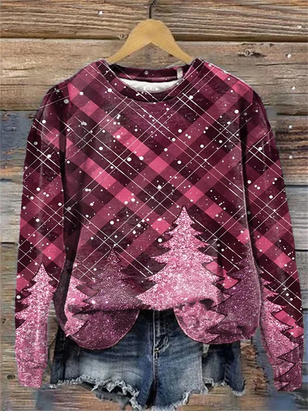 

Women Plaid Crew Neck Printing Casual Spring/Fall Long Sleeve Sweatshirt, Pink, Sweatshirts & Hoodies