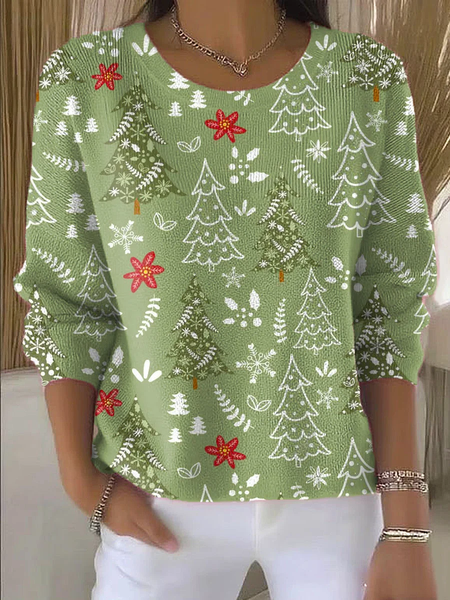 

Women Christmas Printing Spring/Fall Casual Long Sleeve Crew Neck Sweater, Green, Sweaters