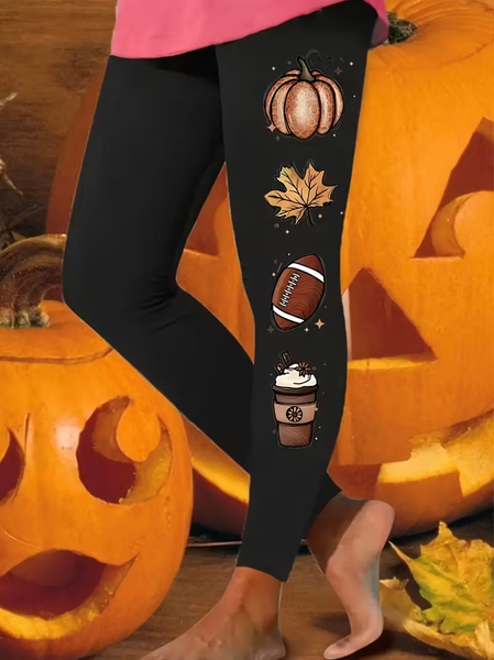 Women Maple Leaf Casual All Season Printing Long Leggings