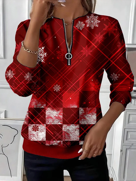 

Women Christmas Crew Neck Printing Casual Spring/Fall Long Sleeve Sweatshirt, Red, Sweatshirts & Hoodies