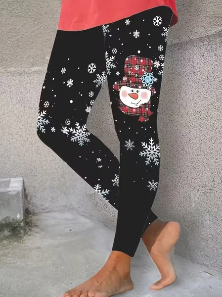

Women Christmas Snowman Casual All Season Printing Long Leggings, Black, Leggings