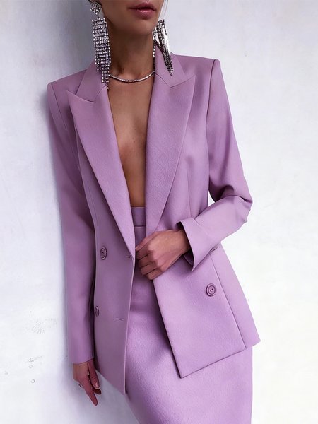 

Elegant Shoulder Pad Plain Lapel Collar Blazer, Purple, Blazers