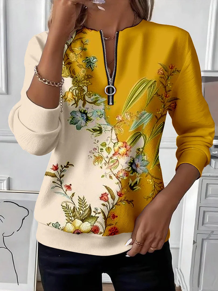 

Women Floral Crew Neck Printing Casual Spring/Fall Long Sleeve Sweatshirt, Yellow, Sweatshirts & Hoodies