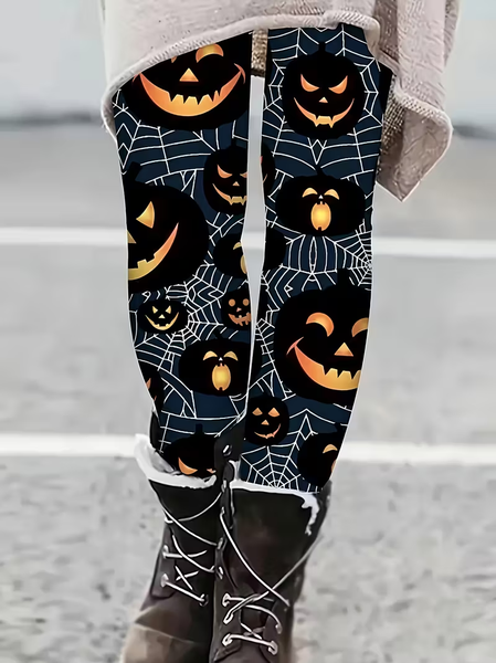 Women Halloween (pumpkin) Casual All Season Printing Long Leggings