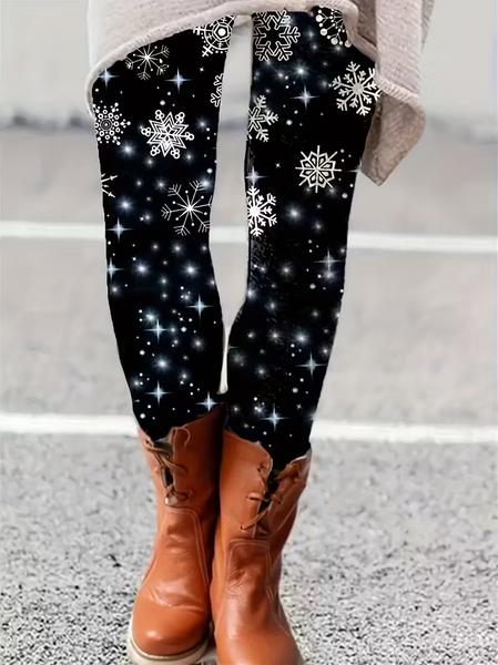 Women Christmas Casual All Season Printing Long Leggings