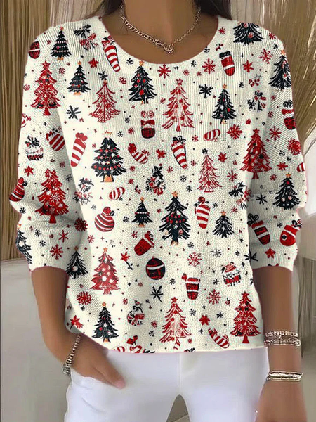 

Women Christmas Printing Spring/Fall Casual Long Sleeve Crew Neck Sweater, Apricot, Sweaters