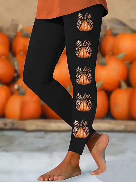 Women Halloween (pumpkin) Casual All Season Printing Long Leggings