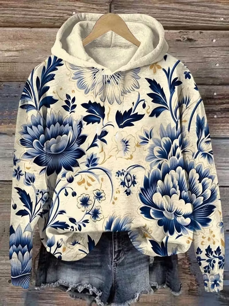 

Women Floral Spring/Fall Printing Long Sleeve Casual Daily Hoodie, Apricot, Sweatshirts & Hoodies