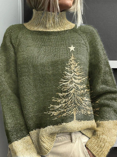 

Women Christmas Long Sleeve Comfy Vintage Printing Sweater, Green, Sweaters