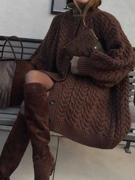 Casual Plain Buttoned Cardigan