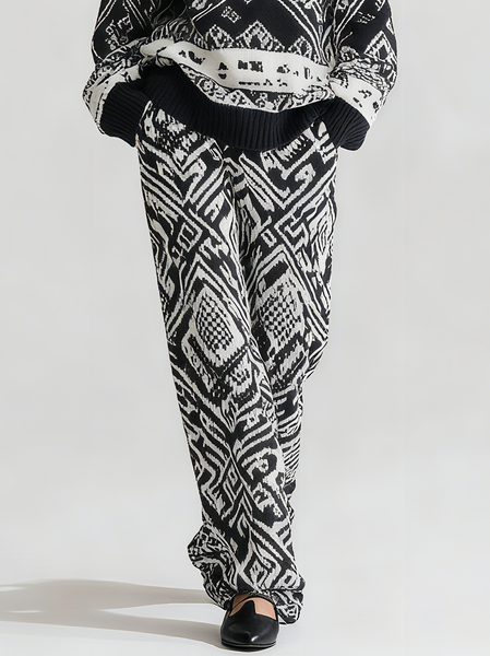 

Casual Color Block Straight Sweater Pants, Black, Pants