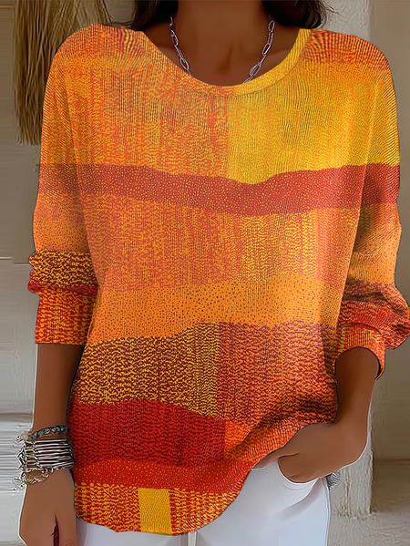 

Women Abstract Printing Spring/Fall Casual Long Sleeve Crew Neck Sweater, Orange, Sweaters