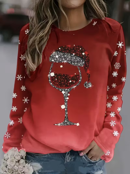 Women Christmas Long Sleeve Tee T-shirt Crew Neck Printing Casual Spring/Fall Graphic Tee Top