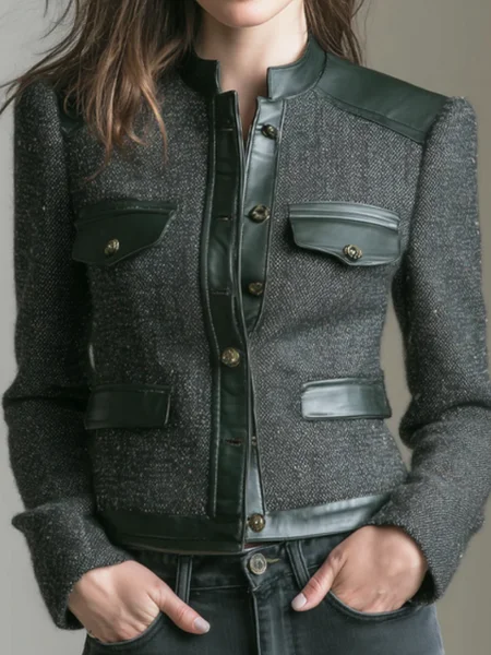 

Urban Plain Crew Neck Jacket, As picture, Jackets
