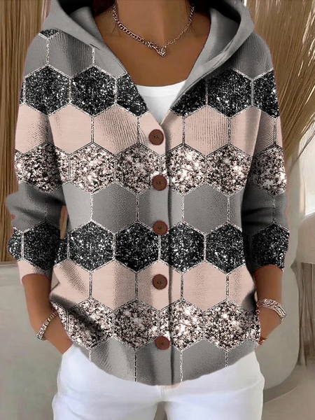 

Women Abstract Printing Long Sleeve Hoodie Casual Spring/Fall Cardigan Outerwear, Pink-gray, Cardigans