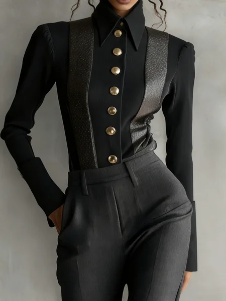 

Urban Plain Shirt Collar Shirt, Black, Blouses and Shirts