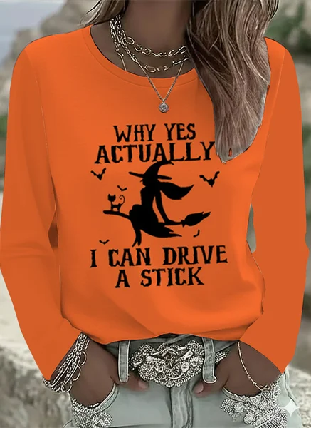 

Women Halloween Long Sleeve Tee T-shirt Crew Neck Printing Casual Spring/Fall Graphic Tee Top, Orange, T-Shirts