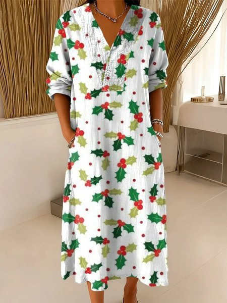 

Women Christmas Spring/Fall Dress V Neck Long Sleeve A-Line Dress, Color3, Dresses