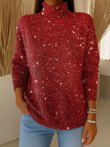 

Women Christmas Printing Spring/Fall Vintage Long Sleeve Turtleneck Sweater, Red, Sweaters