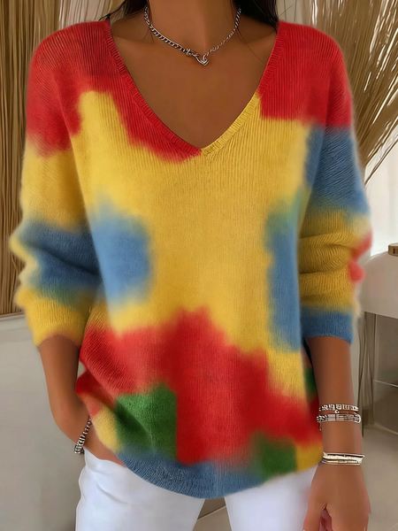 

Women Abstract Long Sleeve Tee T-shirt V Neck Printing Casual Spring/Fall Top, As picture, T-Shirts