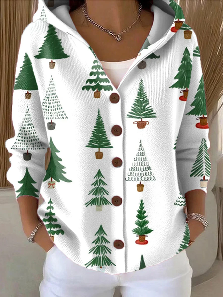 

Women Christmas Printing Long Sleeve Hoodie Casual Spring/Fall Cardigan Outerwear, White, Cardigans