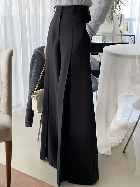 

Urban Plain Wide Leg Pants, Black, Pants