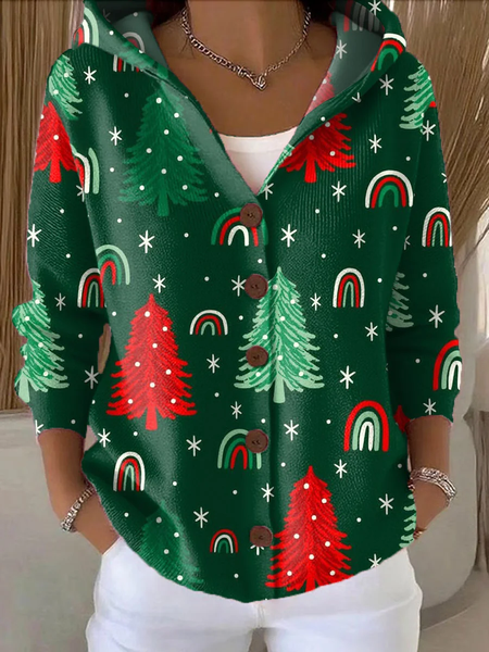 

Women Christmas Printing Long Sleeve Hoodie Casual Spring/Fall Cardigan Outerwear, Green, Cardigans
