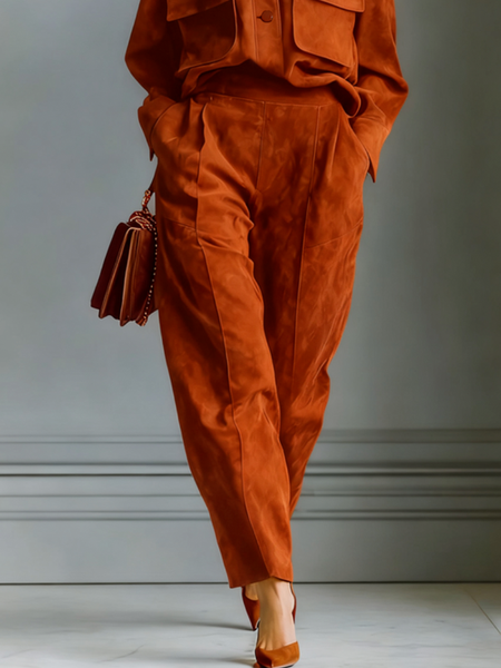 

Urban Plain Faux Leather Pants, As picture, Pants