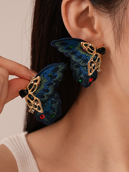 Autumn and winter retro diamond lace braided butterfly silver needle earrings