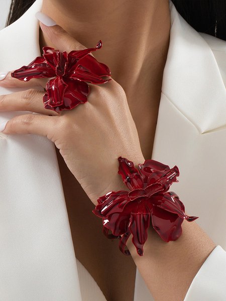 

Elegant Floral Ring,Bangle, Red, Other Accs