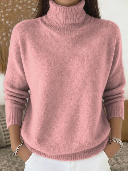 

Plain Turtleneck Loose Vintage Sweater, Pink, Sweaters & Cardigans