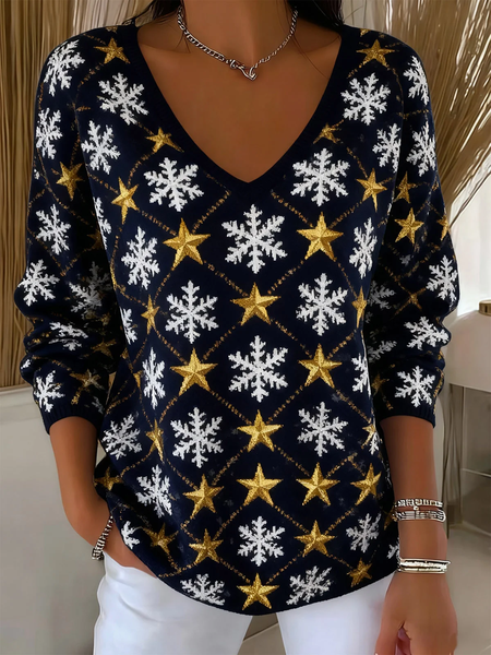

Women Star Long Sleeve Tee T-shirt V Neck Printing Casual Spring/Fall Top, Black, T-Shirts