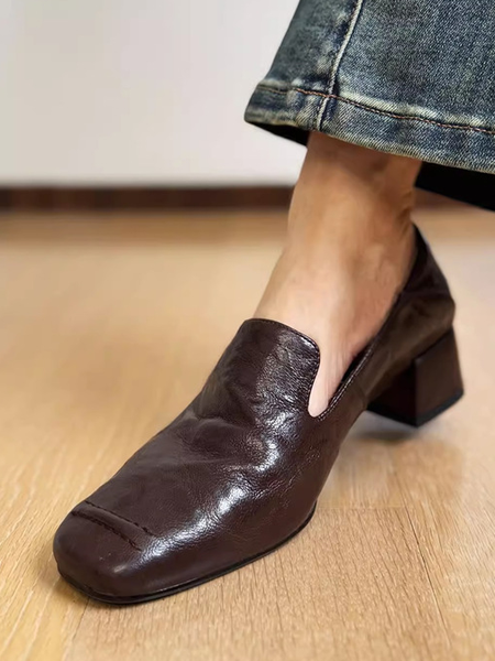 

Leather Plain Casual Loafers, Brown, Loafers