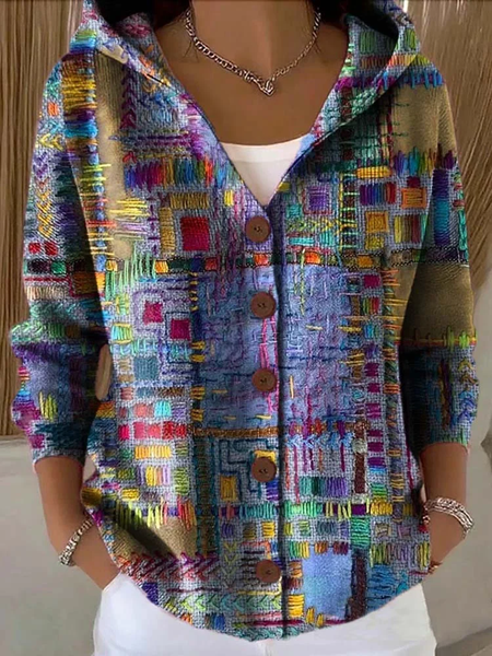 

Women Abstract Printing Long Sleeve Hoodie Casual Spring/Fall Cardigan Outerwear, Purple, Cardigans