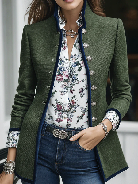 

Urban Color Block Stand Collar Jacket, Green, Jackets