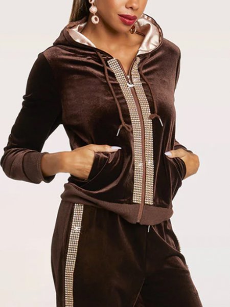 

Elegant Plain Hoodie Jacket, Coffee, Jackets