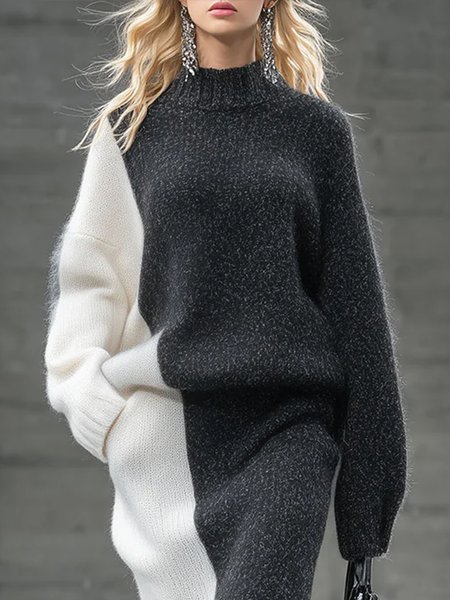 

Urban Color Block Turtleneck Loosen Sweater, As picture, Pullovers