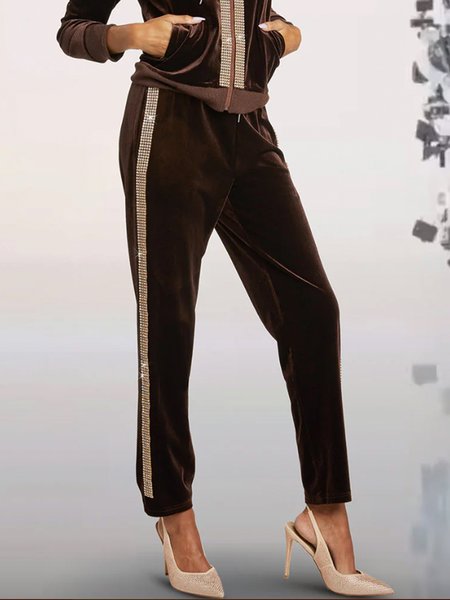 

Elegant Plain Straight Pants, Coffee, Pants