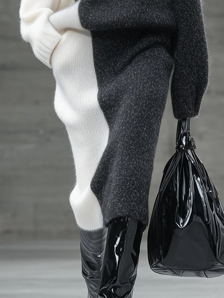 

Urban Color Block Sweater Midi Skirt, As picture, Skirts