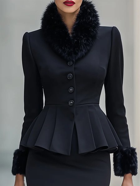 

Urban Split Joint Plain Turtleneck Jacket, Black, Jackets