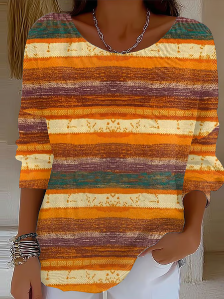 

Women Abstract Long Sleeve Comfy Casual Printing Sweater, Orange, Sweaters
