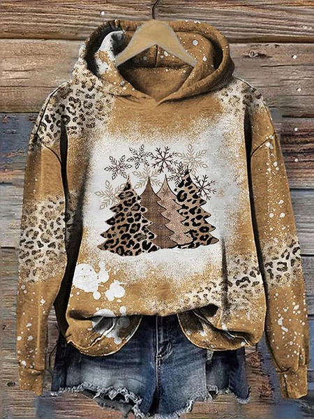 

Women Leopard Spring/Fall Printing Long Sleeve Casual Daily Hoodie, Brown, Sweatshirts & Hoodies