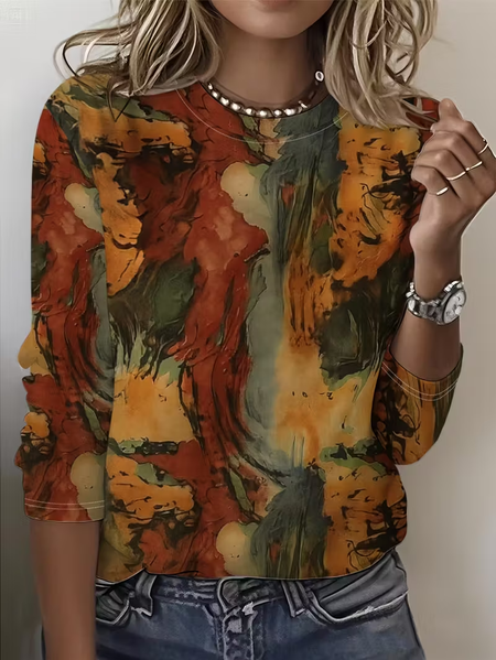 

Women Abstract Long Sleeve Tee T-shirt Crew Neck Printing Casual Spring/Fall Graphic Tee Top, As picture, T-Shirts