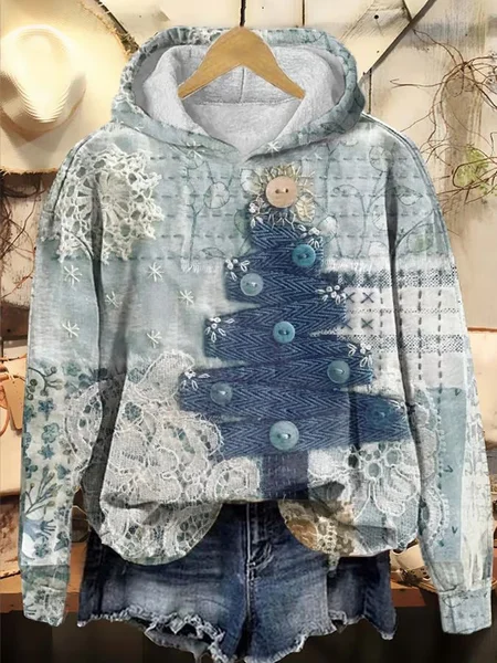 

Women Christmas Spring/Fall Printing Long Sleeve Casual Daily Hoodie, Blue, Sweatshirts & Hoodies