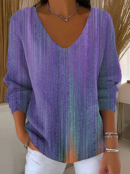 

Women Abstract Long Sleeve Tee T-shirt V Neck Printing Casual Spring/Fall Top, Purple, T-Shirts