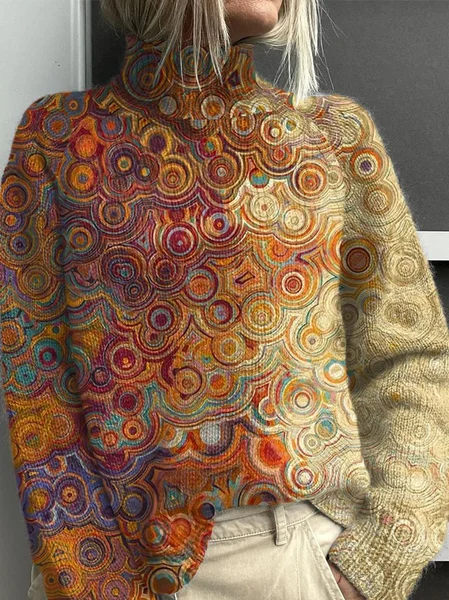 

Women Abstract Printing Spring/Fall Vintage Long Sleeve Turtleneck Sweater, Orange, Sweaters